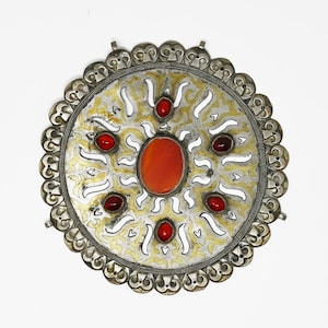 Vintage Central Asian Teke Turkmen Silver Gilded Guljaka with Carnelian