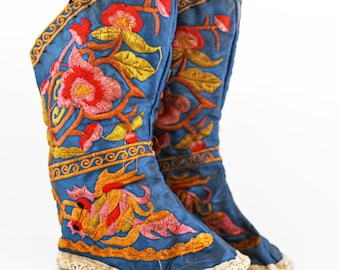 East Asian Chinese, likely Miao, Embroidered Child's Boots
