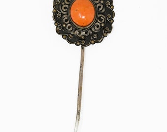 Inner Asian Mongolian Silver Coral Hairpin