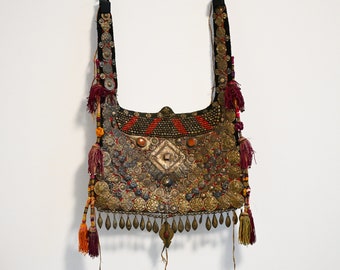 Vintage Central Asian Ersary Turkmen Bib with Silver and Alpaca Ornaments and Tassels