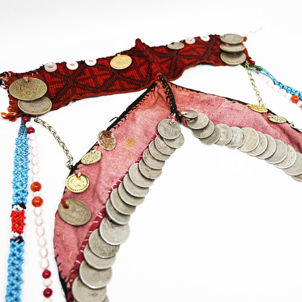 Palestinian Bedouin Battoulah Face Mask with Metal Coins and Beads