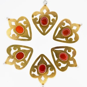 Central Asian Vintage Turkmen Gilt Silver Pendants with Carnelian Stones and Openwork