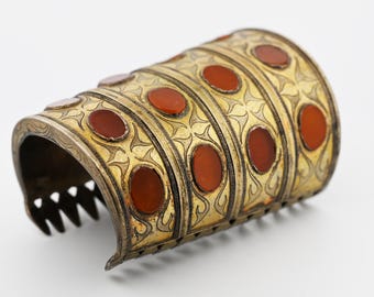 Vintage Central Asian Turkmen Gilded and Granulated Silver Bilezik Bracelet