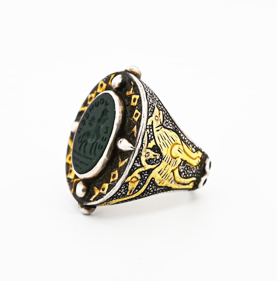 Central Asian Seljuk Style Afghan Turkmen Silver Ring With Gold