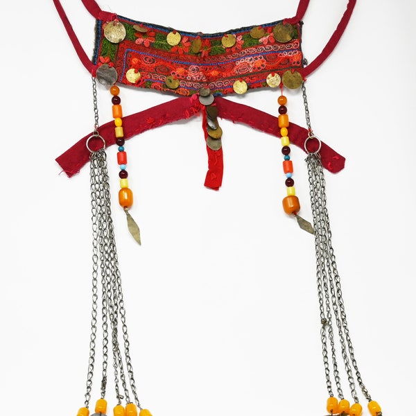 Middle Eastern Palestinian Bedouin Battoulah Face Mask with Metal Coins and Beads