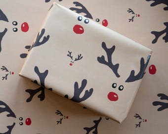 THREE SHEETS: Rudy Rednose - Luxury Gift Wrap. Designed and printed in the UK.
