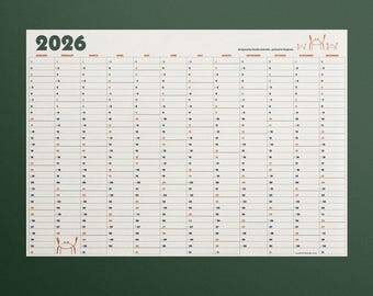 2026 Wall Planner | Minimalist Year View Calendar | Large Calendar | Sustainable Stationery | Printed in England