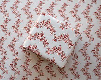 THREE SHEETS: Holly ZigZag - Luxury Gift Wrap. Designed and printed in the UK.