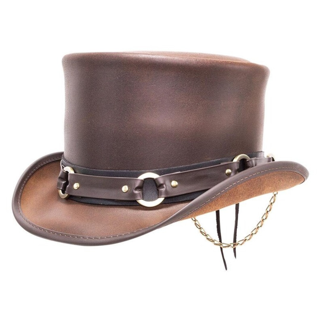 Brown Top Hat Leather Hat Leather Top Hat Gothic Top Hat Men's Top Hat