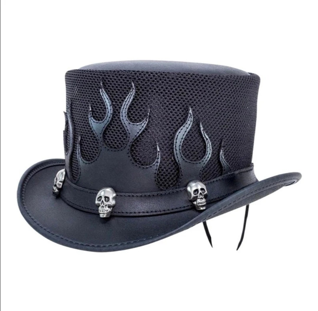leather top hat with skulls