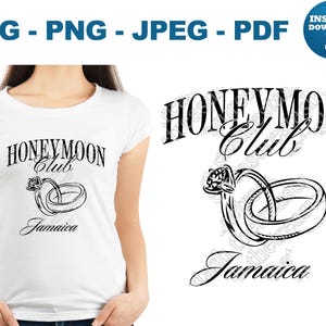 Honeymoon Club Jamaica SVG Viagem de férias PNG Alianças de casamento JPEG Tropical pdf Noiva Noivo Cricut Recém-casados Arquivo de corte Silhueta de lua de mel