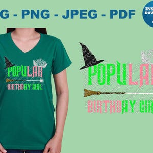 Populaire anniversaire fille Elphie sorcières balai chapeau Glinda couronne baguette SVG méchant PNG Broadway JPEG musical pdf film Cricut coupe fichier Silhouette