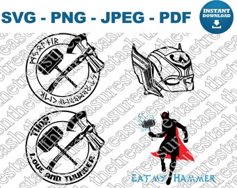 Thor Love and Thunder Bundle SVG PNG jpeg pdf, Hammer & Axe, Jane Foster Mighty Helmet, Eat My Hammer Cricut Cut File, Silhouette, Cut File