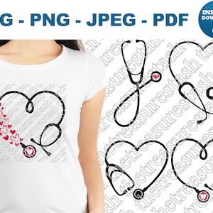 Instant Download Valentine&#39;s Day Stethoscopes SVG Heart Doctor Nurse SVG Heart Stethoscope jpeg Health pdf Cricut Silhouette Cut File Vector