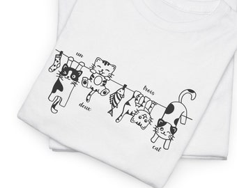 Un Deux Trois 猫シャツ、猫ママTシャツ、猫好きへのギフト、面白い猫Tシャツ、ペット好きシャツ、猫好きへのギフト、ペット好きへのギフト、フレンチTシャツ