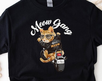 Cat Shirt Mens Tee Cat Lover Gift Biker Tshirt Gang Shirt Meow T-shirt Funny Cat Shirt Motorcycle Tee Cat Owner Gifts Cat Mama Tshirts Cool