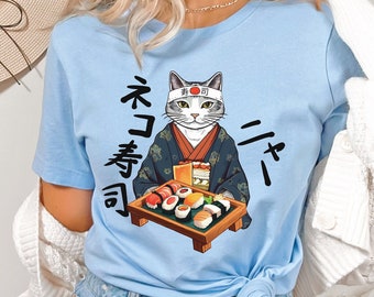 Sushi Shirt Japanese Tshirt Cat Shirt Japan Tee Sushi T-shirt Cat Lover Gift Japan Travel Gifts Otaku Shirt Food Japanese Lover Animal Tee