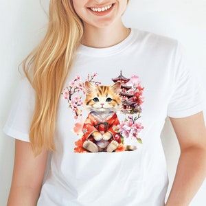 Japanisches Katzen-Shirt Japan Tshirt Kimono Katze T-Shirt Sakura Shirt Japanisches Geschenk Katzenliebhaber Japan T-Shirt Kirschblüte Shirt Otaku Geschenke Japan Travel