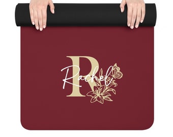 Personalisierte Yogamatte Monogramm Stilvolle Yogamatte Name Alphabet Elegante Yogamatte maßgeschneidertes Geschenk | Rutschfest, Komfort, zusätzliche Stabilität