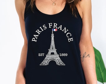 Paris Tank Top, Koszula Francja, Wieża Eiffla, Paris City Tank Top Kobiety, Ubrania na siłownię, Racerback Tank Damski, Prezent Podróżny Francja, Paris City