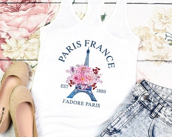 Paris Tank Top, France Shirt, Eiffel Tower, Paris City Tank Top Women, Gym Shirt, Racerback Cute Tank Top, Flower Shirt, France Travel Gift