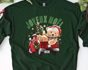 Bear Shirt Christmas Sweatshirt Teddy Bear Gift Merry Christmas Santa Claus Shirt Cute Holiday Shirts Family Gifts Women Shirts French Words
