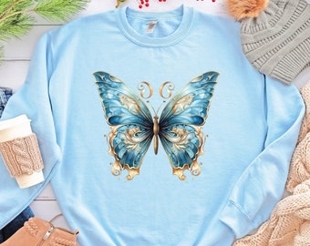 Butterfly Sweatshirt Beautiful Shirt Butterfly Women Nature Shirts For Her Gift Birthday Womens Shirt Elegant Sweatshirts Family Match Gifts