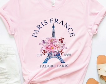 T-shirt Paris T-shirt France T-shirt tour Eiffel T-shirt dicton français T-shirt ville de Paris Cadeaux assortis en famille T-shirt à fleurs Voyage Europe Voyage Paris