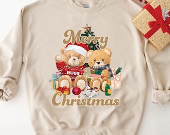 Christmas Bear Shirt Teddy Bear Sweatshirt Animal Lover Gift Holiday Shirt Noel Sweatshirt Family Match Gifts Couple Shirts Christmas Tree