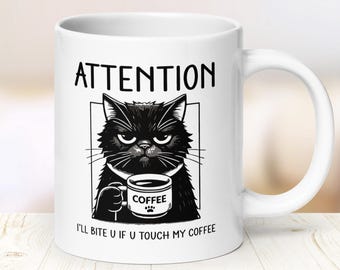 Funny Cat Mug: Grumpy Cat Coffee Cup - Cat Mom Ceramic Tea Cup