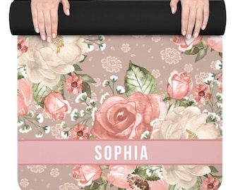 Personalized Yoga Mat Flower Yoga Mat Custom Name Yoga Mat Customized Gift Fitness Mat Gym Gifts Women | Non-Slip, Comfort, Extra Stability