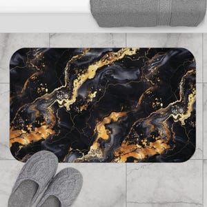 Marble Black Bath Mat, Cute Bath Mat, Marble Black Gold Bath Mat, Elegant Beach Shower Mat, Beautiful Bath Mat Pattern, Birthday Gift Women