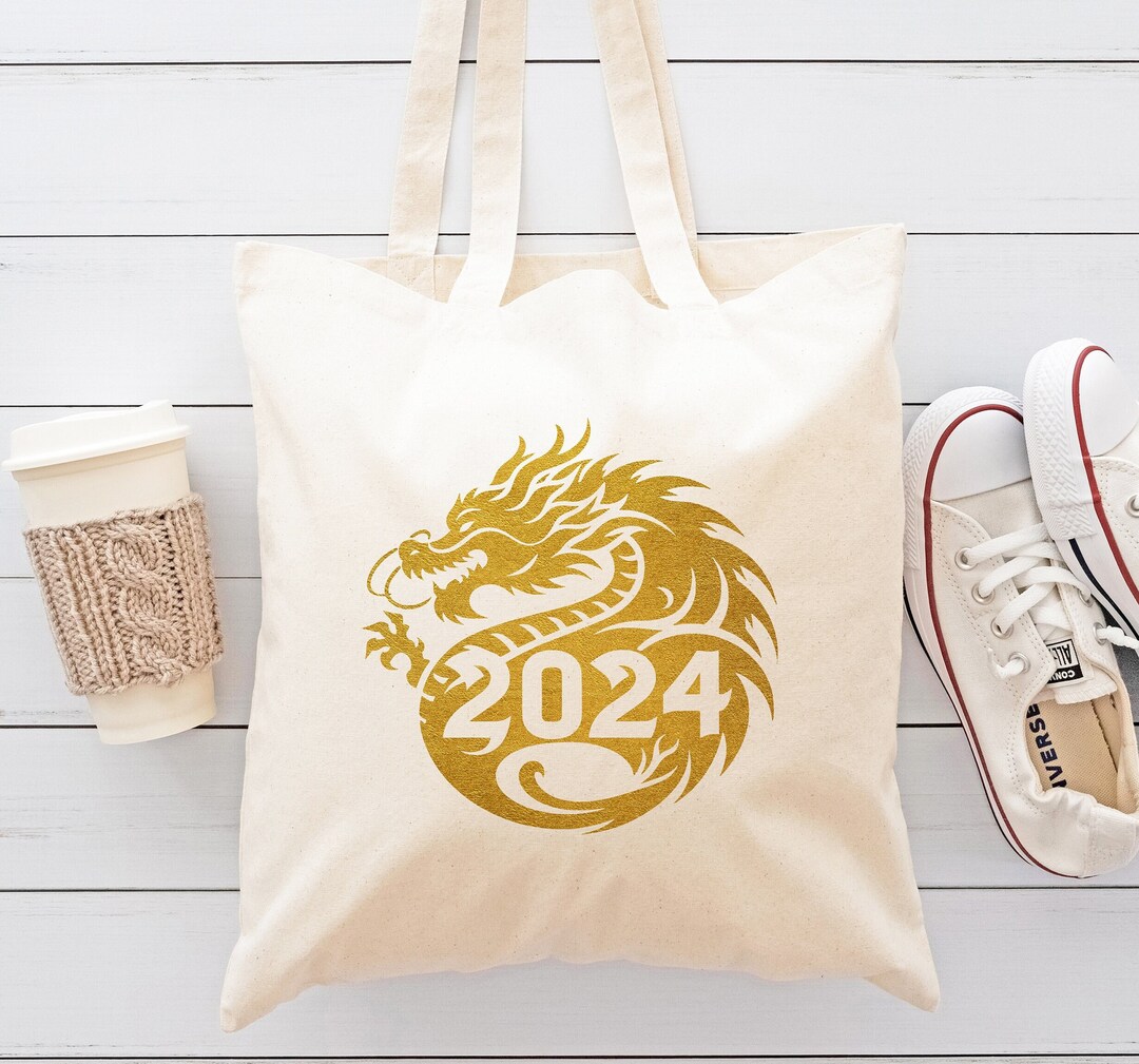 Dragon Tote Bag, Chinese New Year Totes, Lunar Tote Bag, Year of the Dragon 2024 Canvas Bag