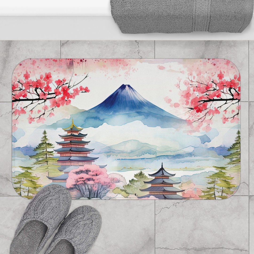 Japanese Bath Mat, Sakura Floor Mat, Flower Shower Mat, Beautiful Mat