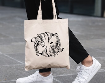 Japanese Tote Bag Koi Fish Totes Japan Gift Fish Lover Gifts Animal Print Japanese Totes Eco Friendly Shopping Bag Canvas Tote Bags Men Gift