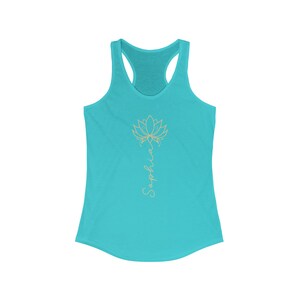 Personalized Yoga Tank Top, Lotus Yoga Tank, Customized Tank Top, Name Gym Shirt, Racerback Tank Workout, Yoga Lover Gift, Flower Tank Top