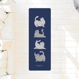 Personalized Cat Yoga Mat Name Yoga Mat Custom Name Cute Yoga Mat Customized Birthday Gift for Cat Mom | Anti Slip, Comfort, Extra Stability