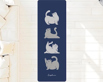 Personalized Cat Yoga Mat Name Yoga Mat Custom Name Cute Yoga Mat Customized Birthday Gift for Cat Mom | Anti Slip, Comfort, Extra Stability