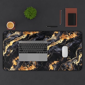 Marble Desk Mat, Black Mouse Pad, Marble Black Gold Desk Mat Women, Stone Mouse Pad for Work Game Office Home, Game Lover Mouse Pad Pattern