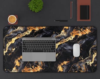 Marble Desk Mat, Black Mouse Pad, Marble Black Gold Desk Mat Women, Stone Mouse Pad for Work Game Office Home, Game Lover Mouse Pad Pattern