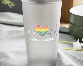 Pride Glass, LGBTQ Glasses, Pride Glasses, Love Is Love, Gay Glass, Beer Glasses, Lesbian Gifts, Transgender Gift, Gay Couple, Pint Glasses