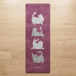 Personalized Cat Yoga Mat Name Yoga Mat Custom Name Cute Yoga Mat Customized Birthday Gift for Cat Mom | Anti Slip, Comfort, Extra Stability