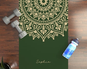 Personalized Yoga Mat for Women, Custom Name Suede Yoga Mat, Non Slip Pilates Mat, Mandala Fitness Gift for Her