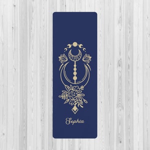 Personalized Yoga Mat Moon Yoga Mat Custom Name Yoga Mat Customized Gift Fitness Mat Gym Gifts Women | Non-Slip, Comfort, Extra Stability