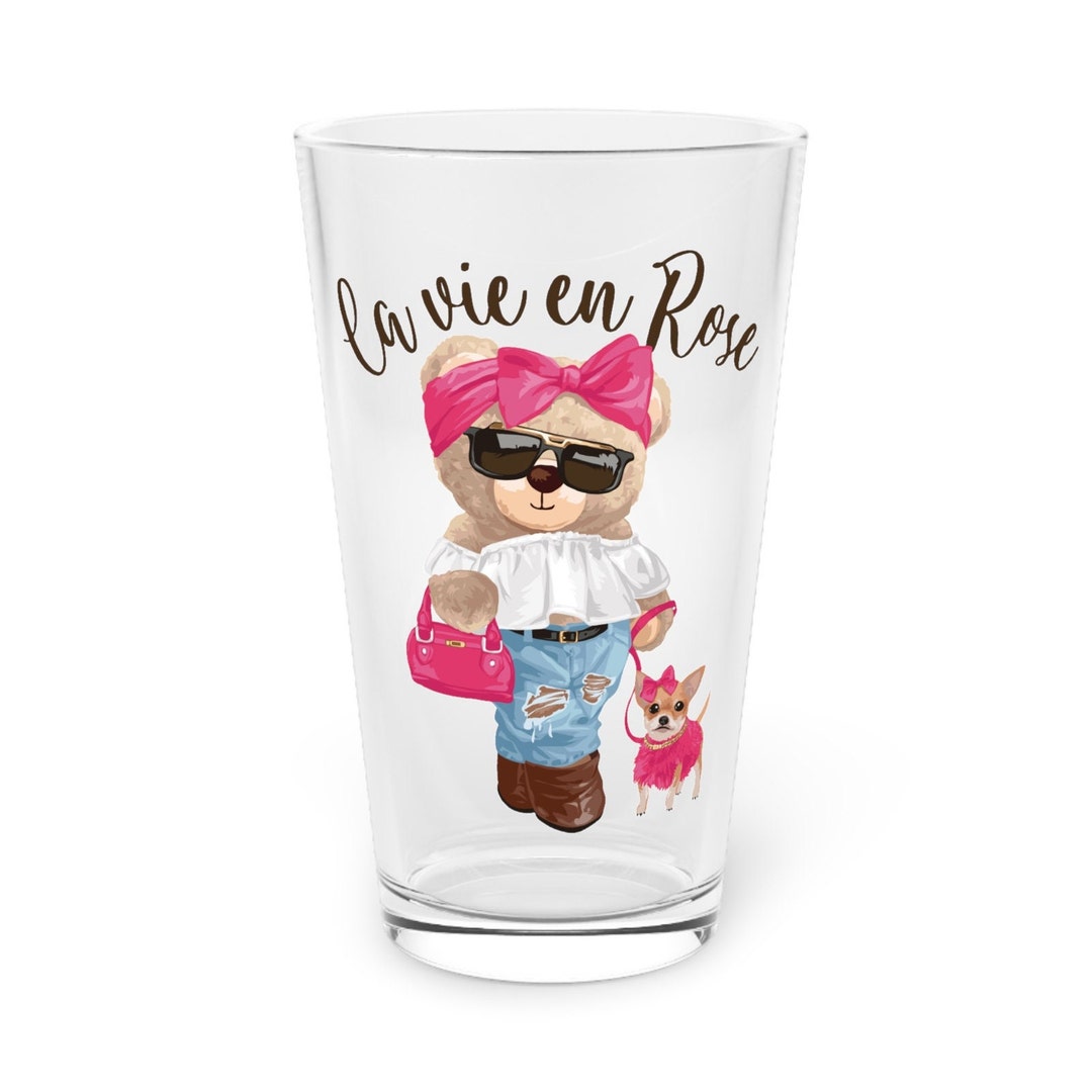 Bear Glass 16oz, France Glass, French Water Glass, Teddy Bear, Paris