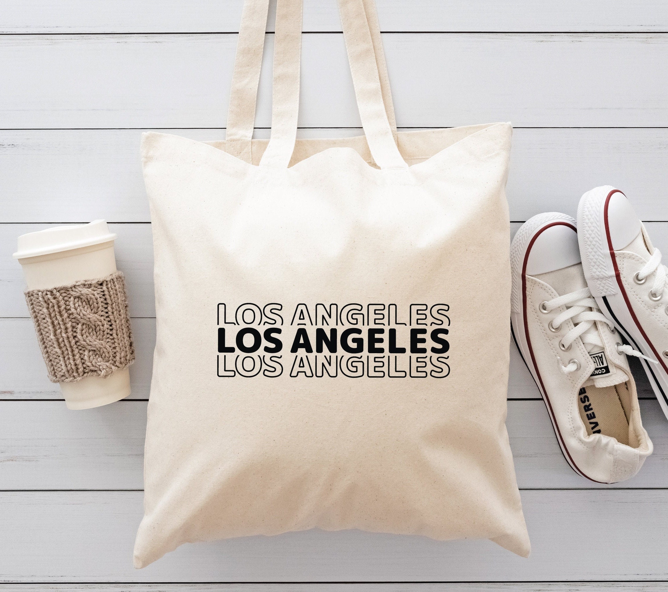 Reusable Canvas Tote Bags, Los Angeles Print Market Shopping Shoulder
