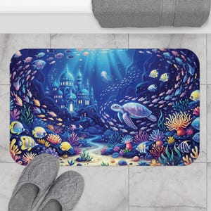 Meeres-Badematte, Meeres-Duschmatte, Fisch-Badematte, Schildkröten-Badezimmerdeko Blau