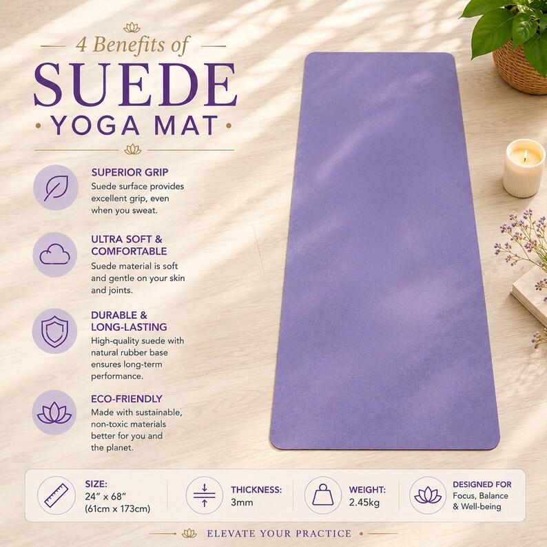 Personalized Yoga Mat for Women, Custom Name Suede Yoga Mat, Non Slip Pilates Mat, Lotus Fitness Gift for Her image 6
