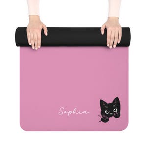 Cat Yoga Mat Personalized Gym Mat Custom Name Yoga Mat Customized Gift Fitness Mat Birthday Gifts Women | Non-Slip, Comfort, Extra Stability