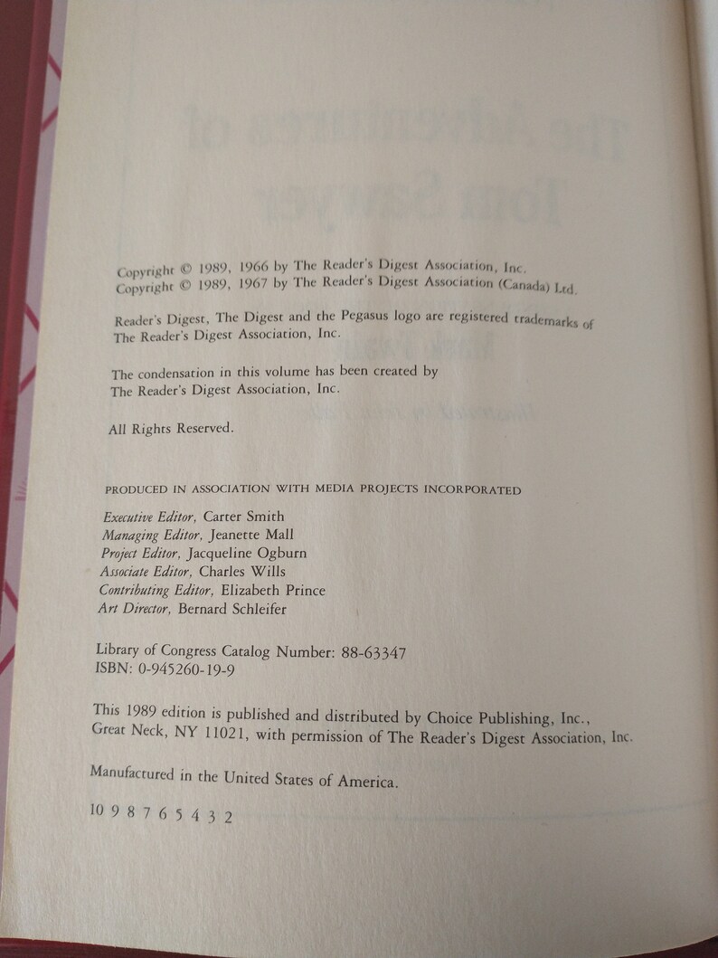 The Adventures of Tom Sawyer by Mark Twain (1989 Reader's Digest for ...